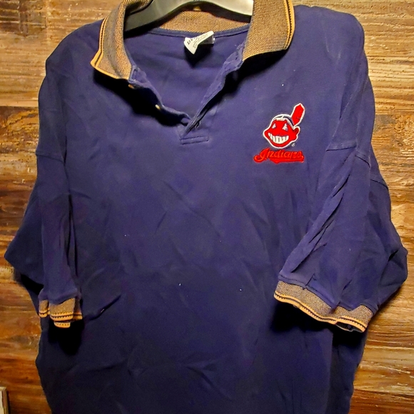 MLB Other - Cleveland Indians Chief Wahoo Dynasty Mens Blue Golf Polo‎ Shirt Size XL Vintage